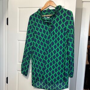 Mud Pie Green and Navy Geometric Blouse
